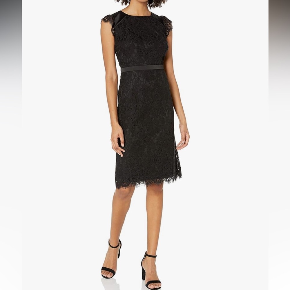 kensie Lace Midi Length Party Sheath Dress with Tie Back XS